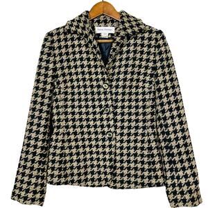 Rena Rowan Classic Houndstooth Blazer Jacket Black Tan - 6